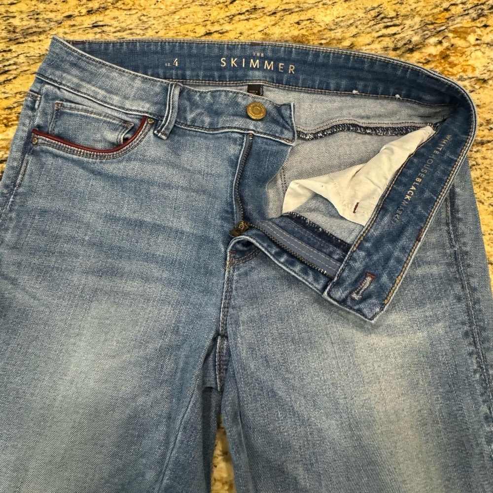 White House Black Market The Skimmer Jeans Faux Leather Trim Ankle Zip Size 4 - Picture 9 of 15